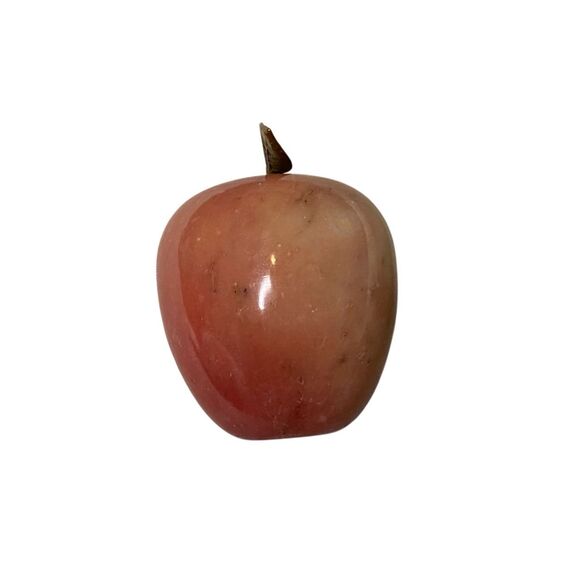 Vintage Apple Paper Weight Brass Alabaster Stone Teacher Office Business Home - Picture 2 of 10